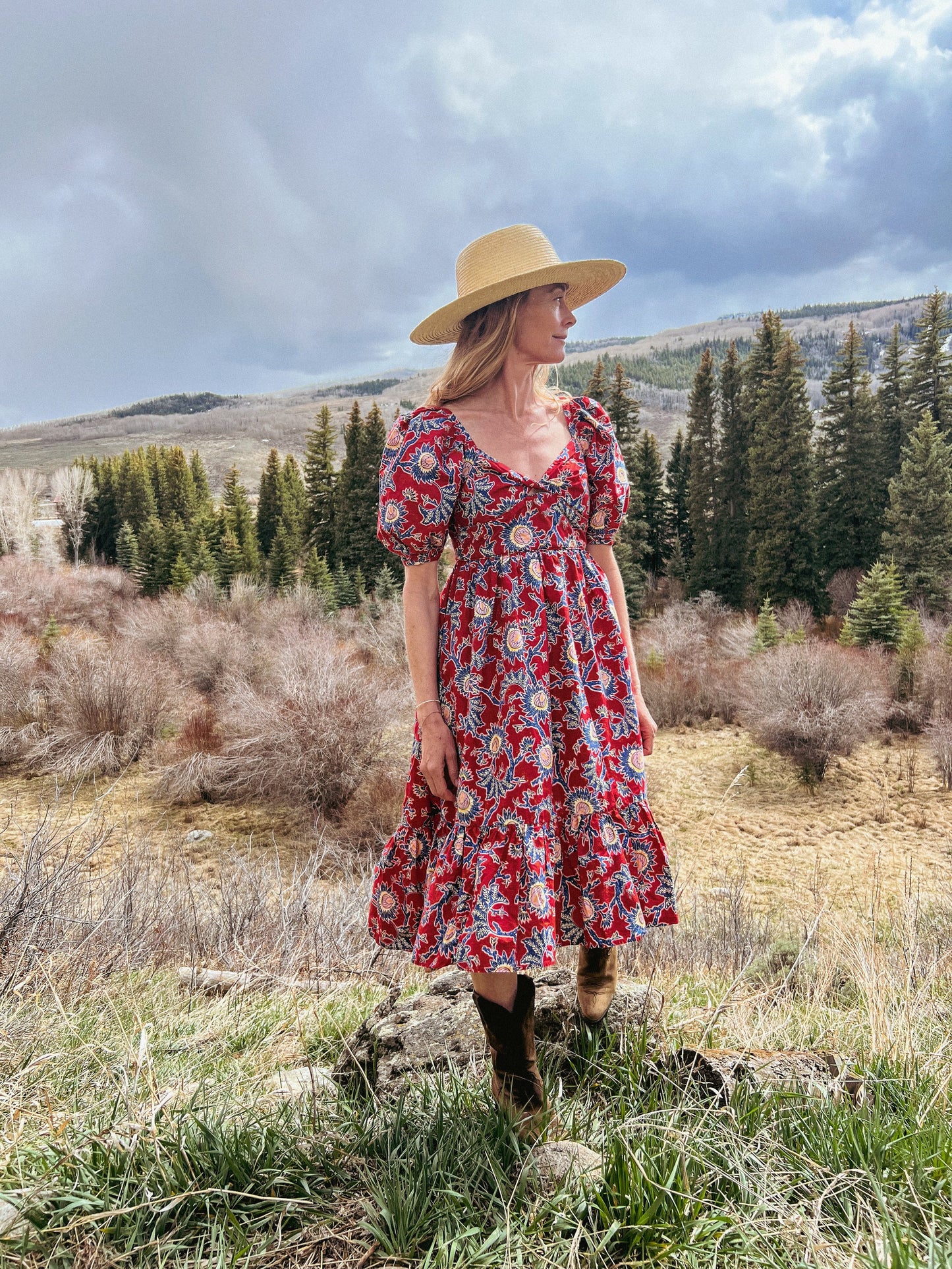 House of Harlow 1960 Red Floral Cotton Dress