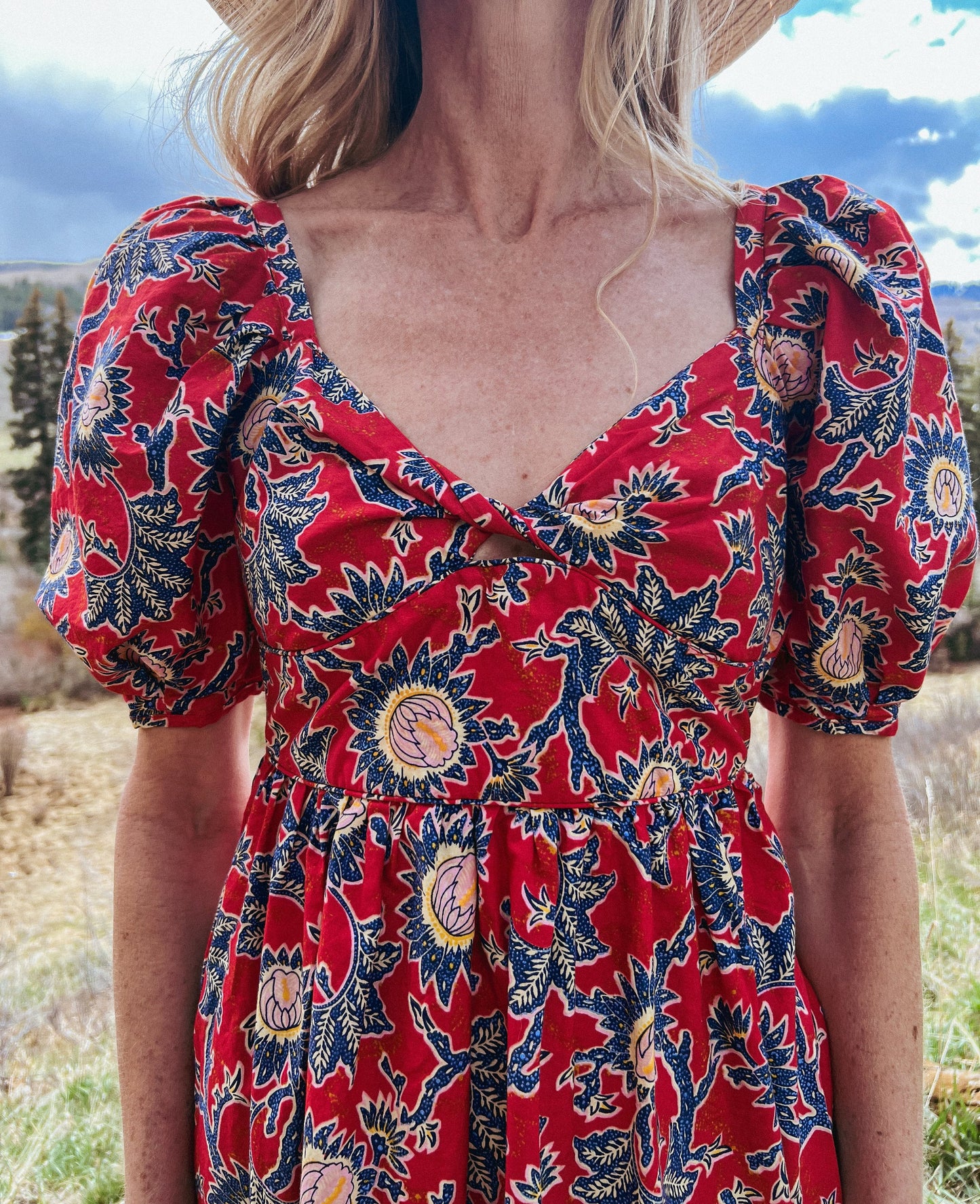 House of Harlow 1960 Red Floral Cotton Dress