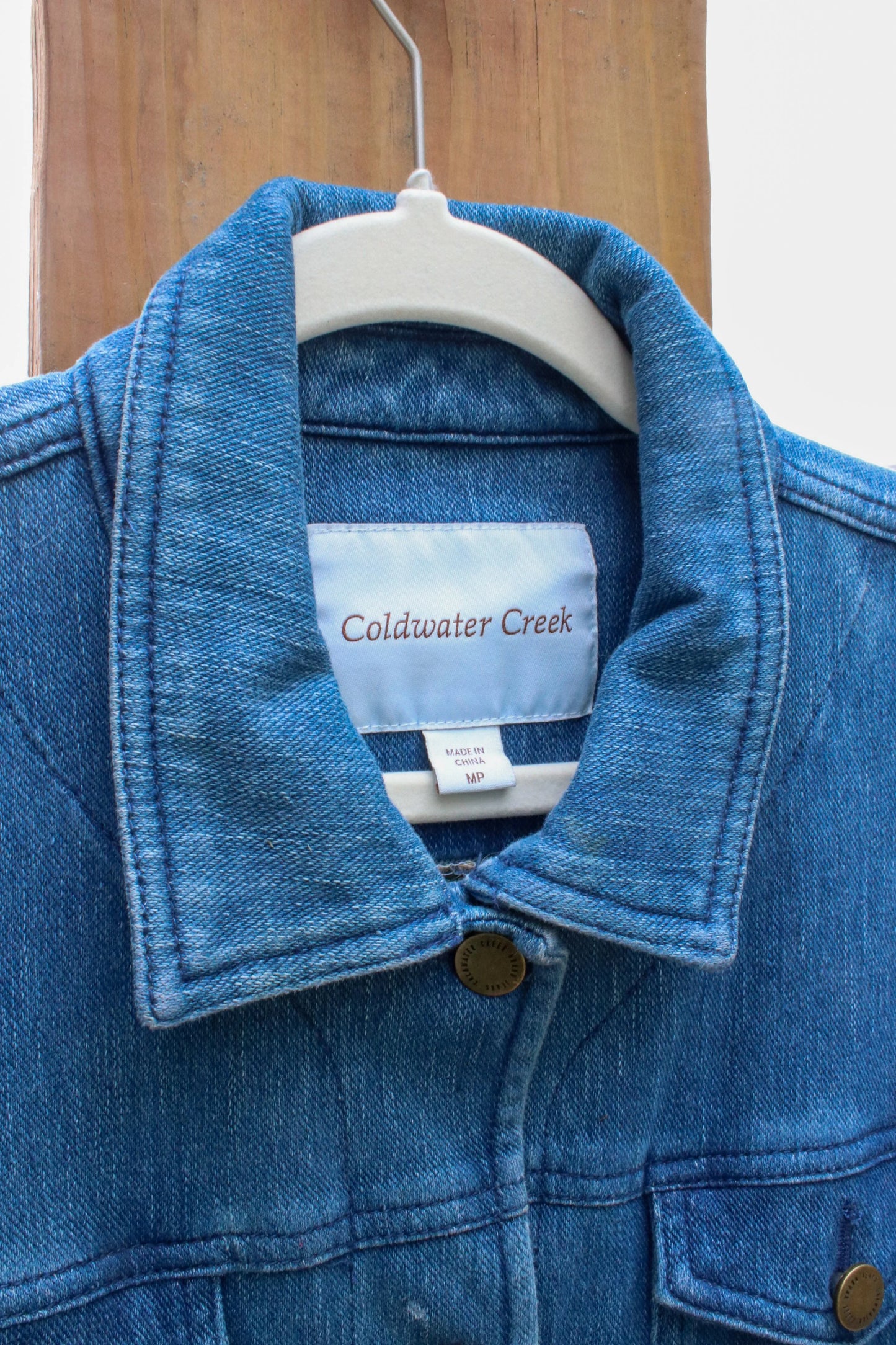 “Cabin Quilt” – Upcycled Vintage Coldwater Creek Denim Jacket w/ Camp Patchwork