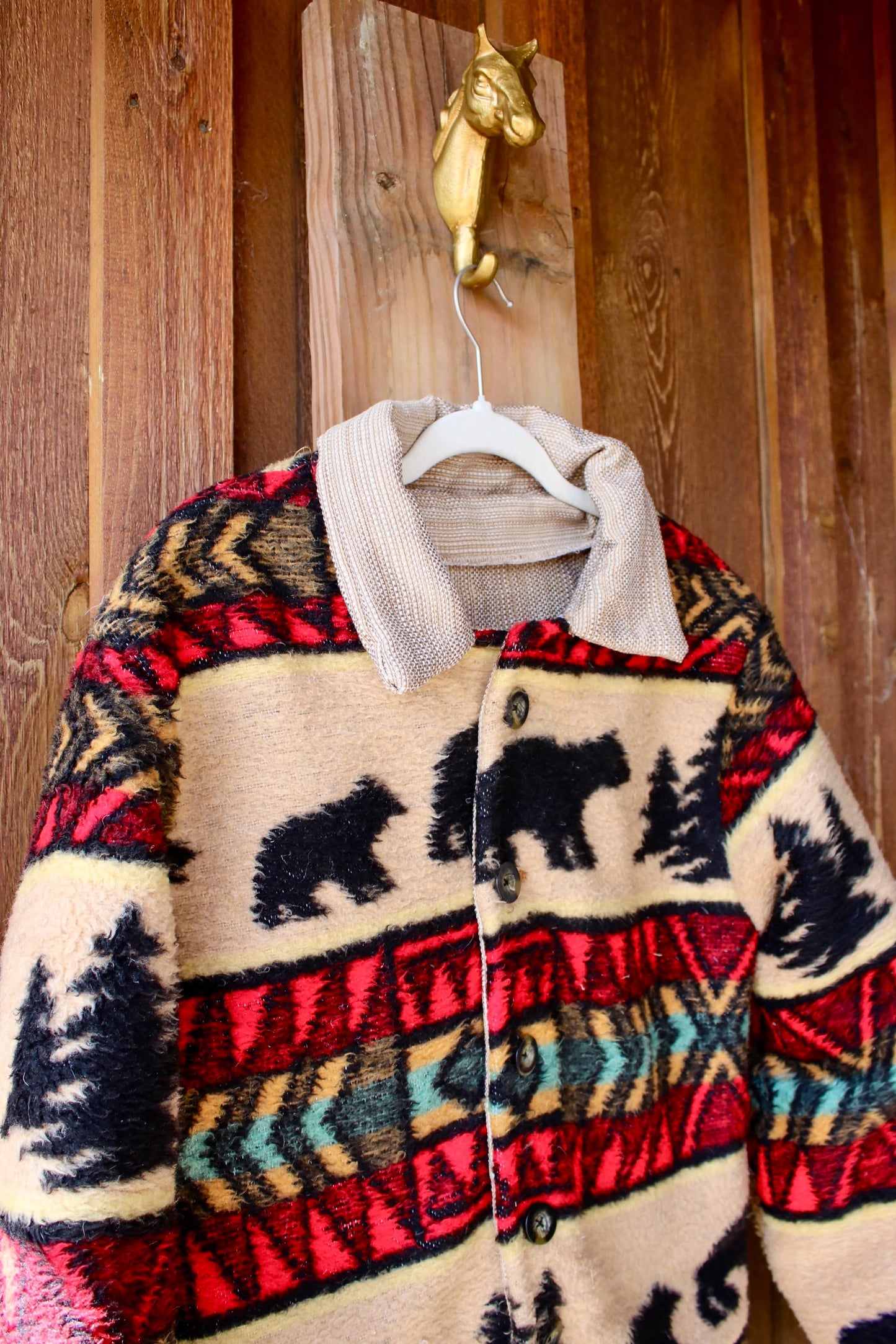 “Timberline Trail” – Handmade Upcycled Bear & Tree Vintage Blanket Jacket