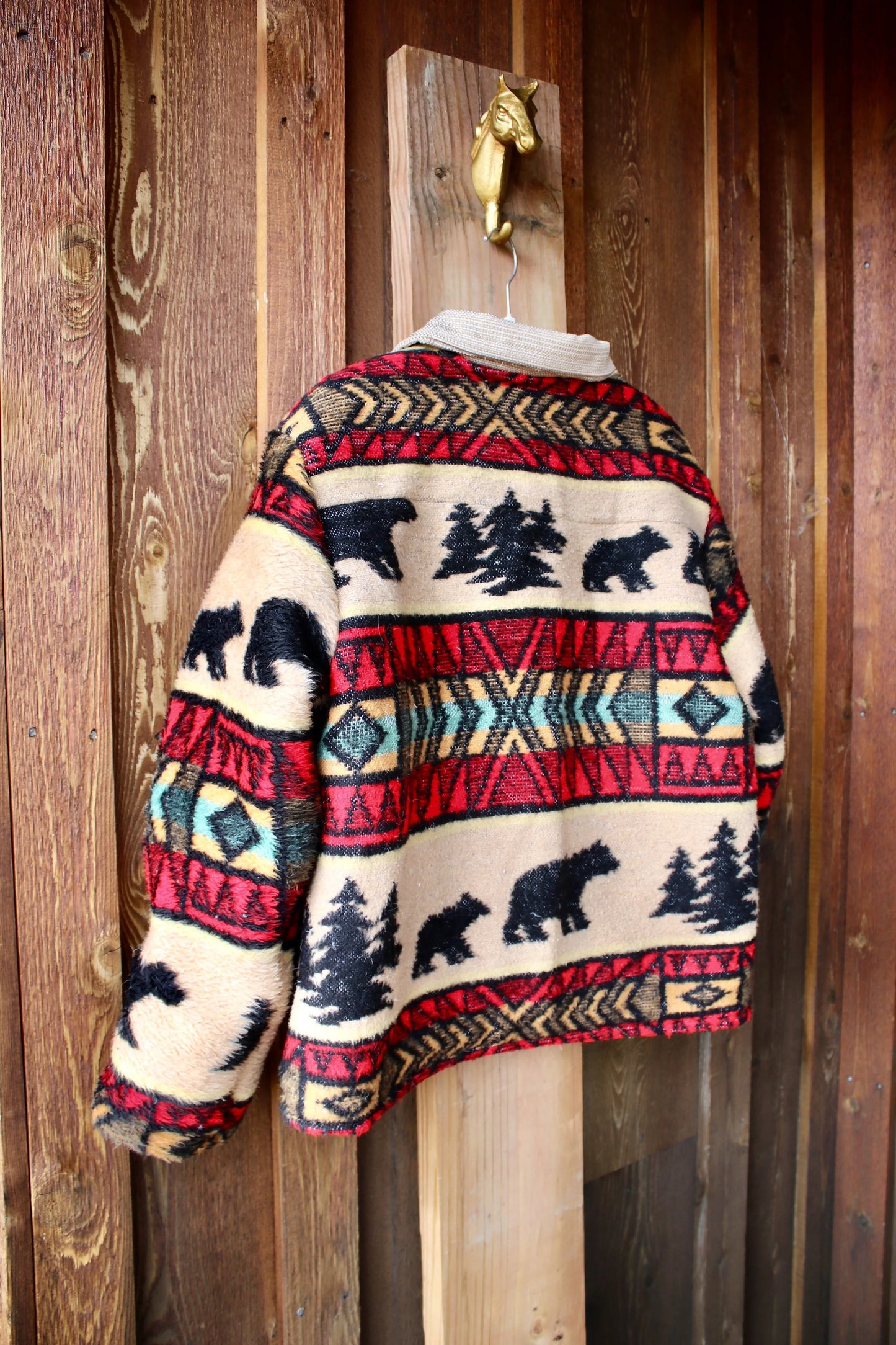 “Timberline Trail” – Handmade Upcycled Bear & Tree Vintage Blanket Jacket