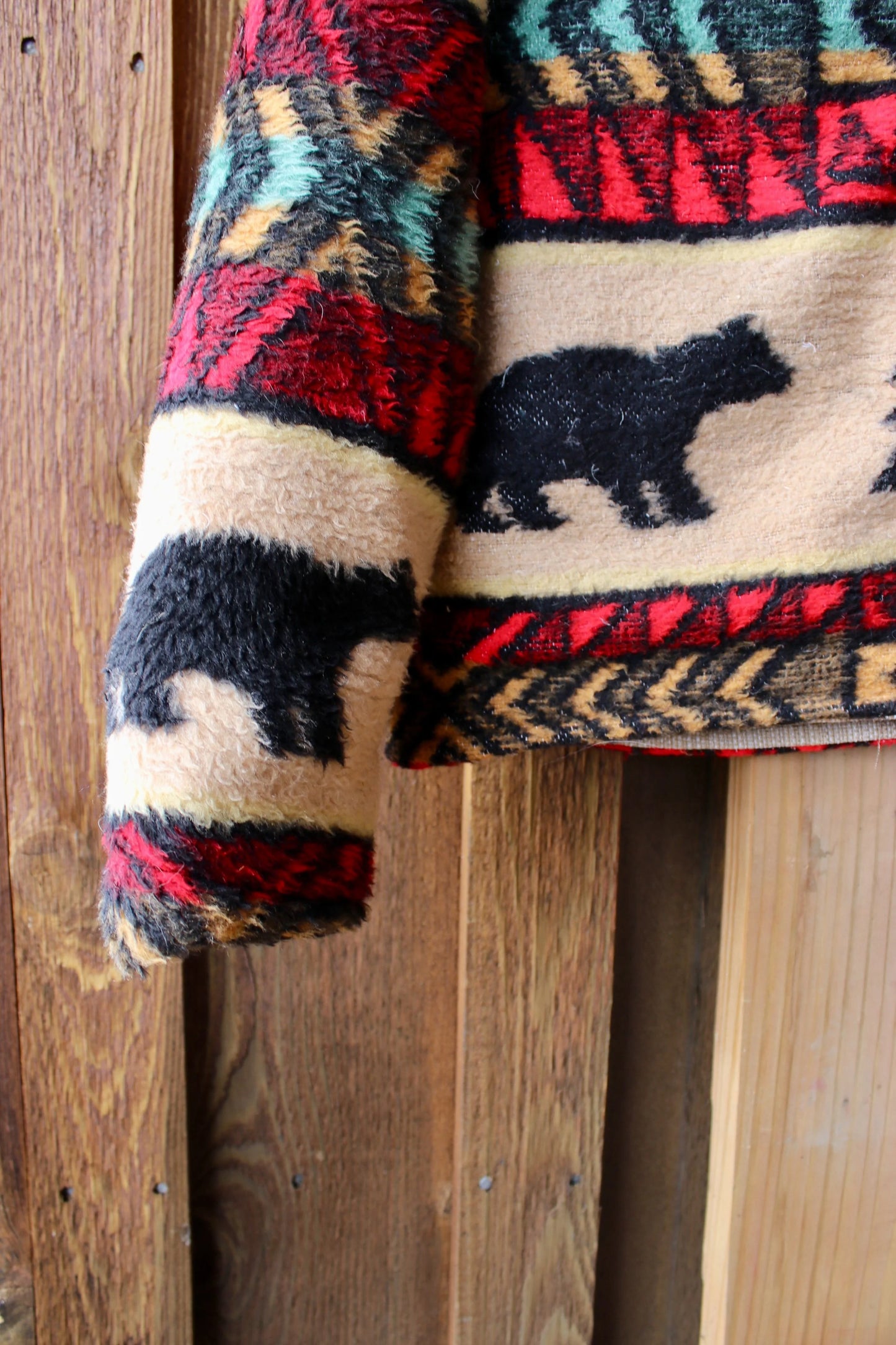 “Timberline Trail” – Handmade Upcycled Bear & Tree Vintage Blanket Jacket
