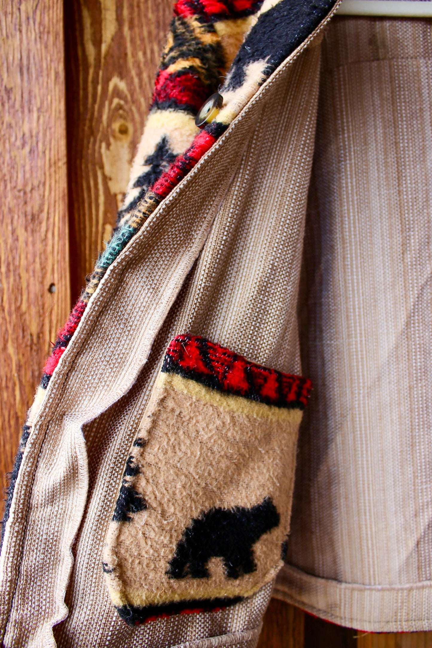 “Timberline Trail” – Handmade Upcycled Bear & Tree Vintage Blanket Jacket