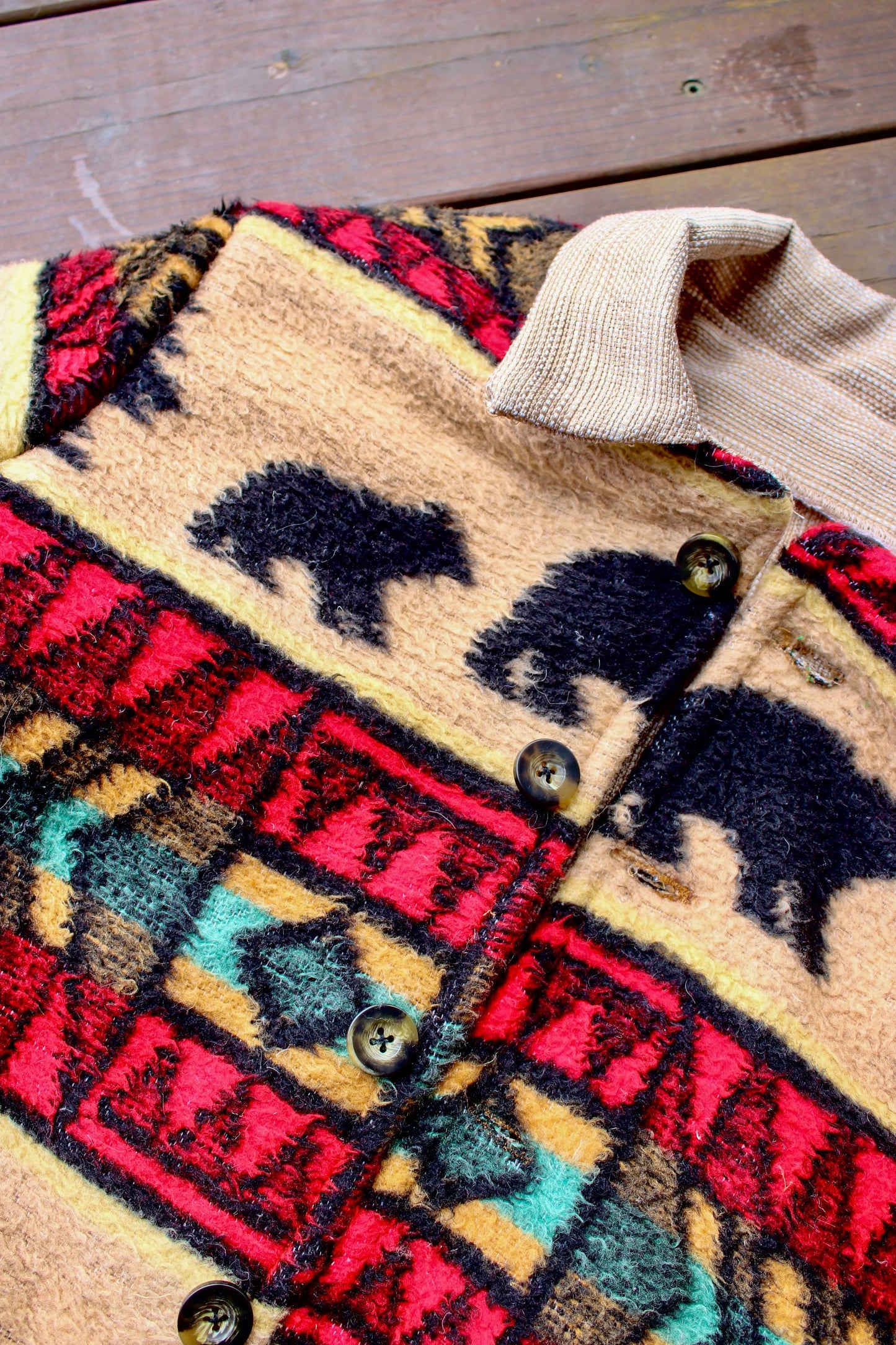 “Timberline Trail” – Handmade Upcycled Bear & Tree Vintage Blanket Jacket
