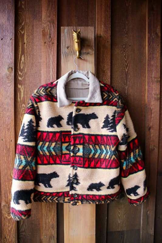 “Timberline Trail” – Handmade Upcycled Bear & Tree Vintage Blanket Jacket