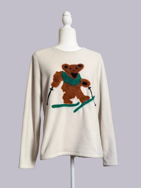 Upcycled Lands’ End Grateful Dead Ski Dancing Bear Fleece Pullover – Hand Needle Felted One-of-One | Feral Friends Co.