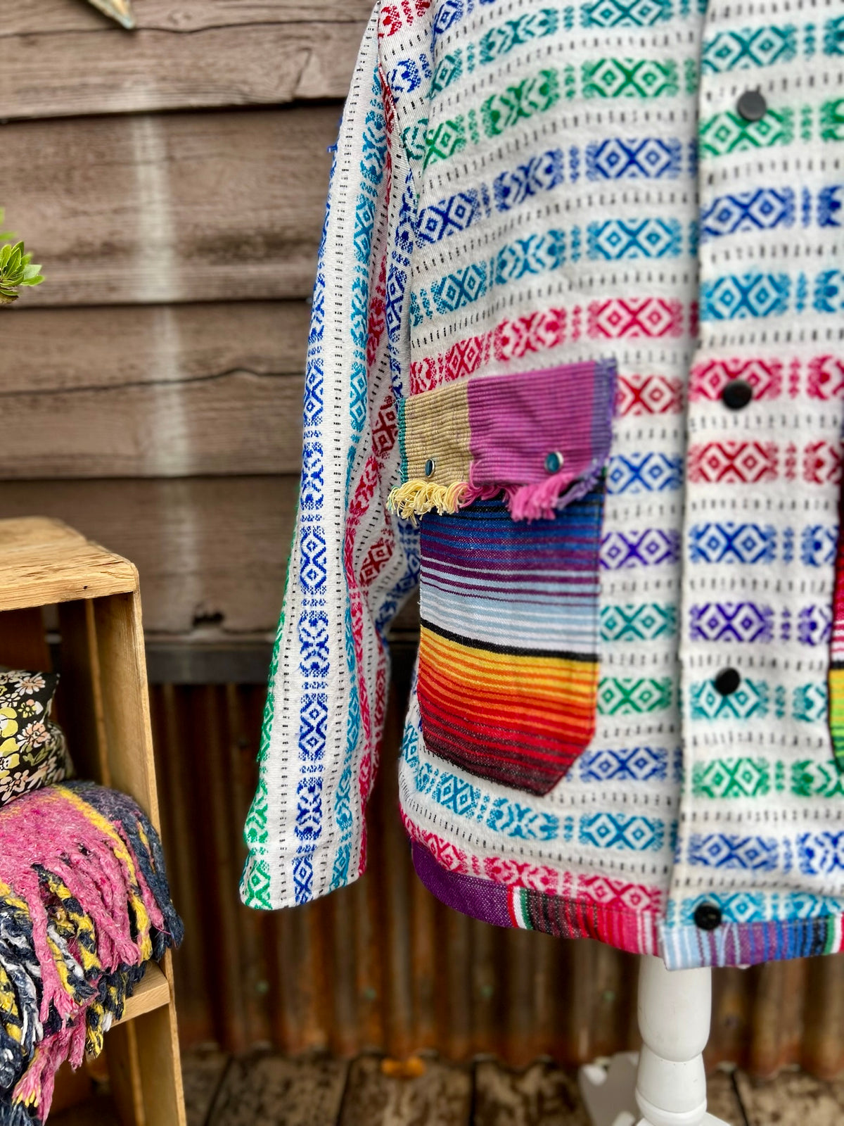 Multicolor Woven Stripe Blanket Camp Coat | Upcycled Chore Coat